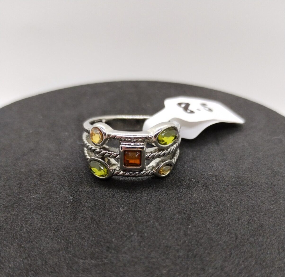 Silver Tone Ring - 8.5 Women's - Multicolor Glass Stones